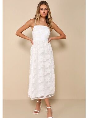 Lulus Delightful Charisma White Embroidered Sequin Floral Mesh Midi Dress XXL